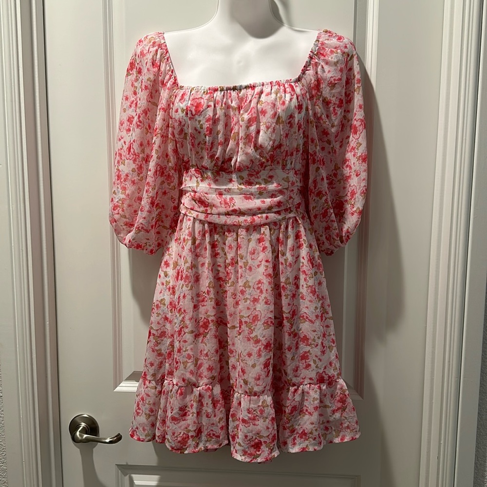 Square Neck Pink Floral Dress